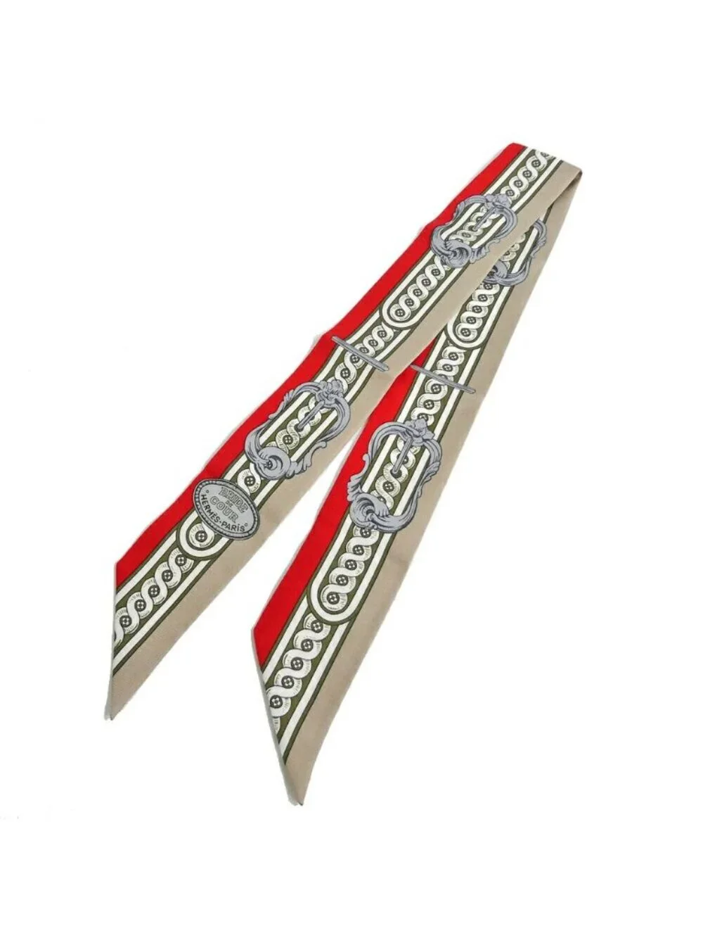 Hermes Twill Bridesdecour Silk Beige Red Scarf